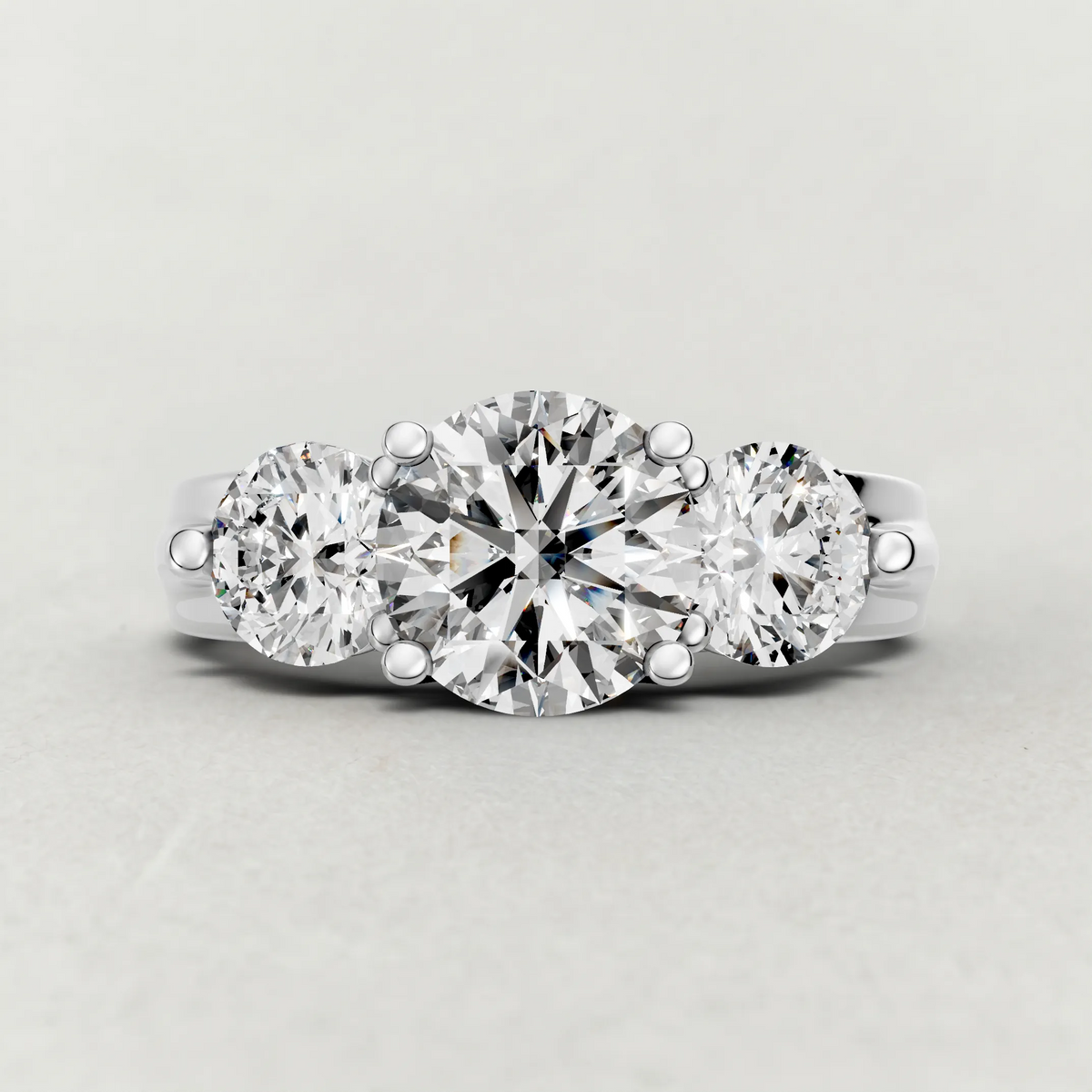Sculpted Three-Stone Diamond Engagement Ring (3988) in Platinum zoomed in on diamond