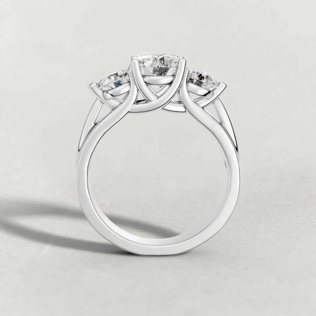 Sculpted Three-Stone Diamond Engagement Ring (3988) in Platinum from front angle