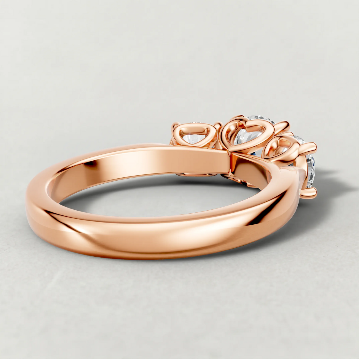 Three-Stone Side Diamond Engagement Ring (70673) in Rose Gold from back angle
