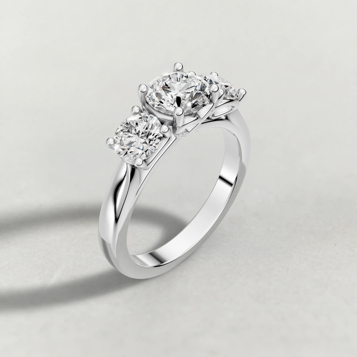 Three-Stone Side Diamond Engagement Ring (70673) in White Gold from top 3/4 angle