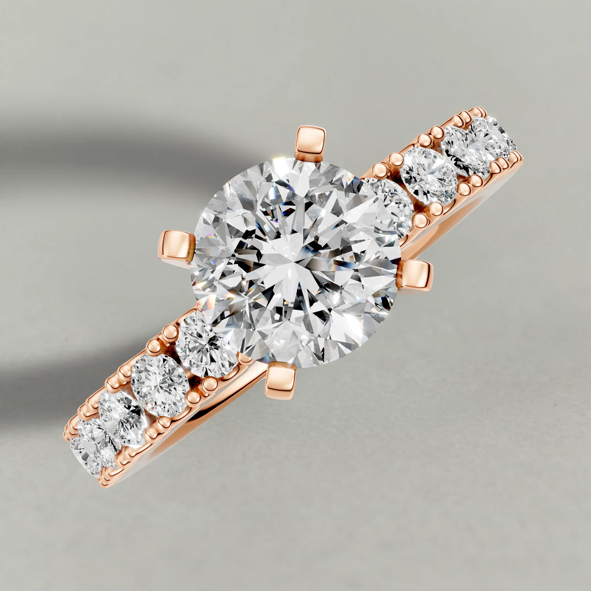 U-Prong Diamond Shoulder Engagement Ring (70695) in Rose Gold from top 3/4 angle