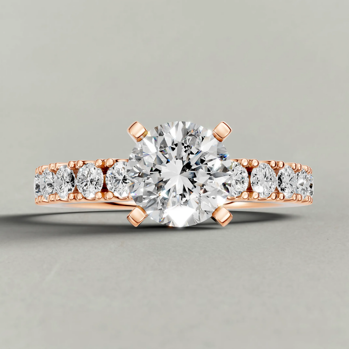 U-Prong Diamond Shoulder Engagement Ring (70695) in Rose Gold zoomed in on diamond