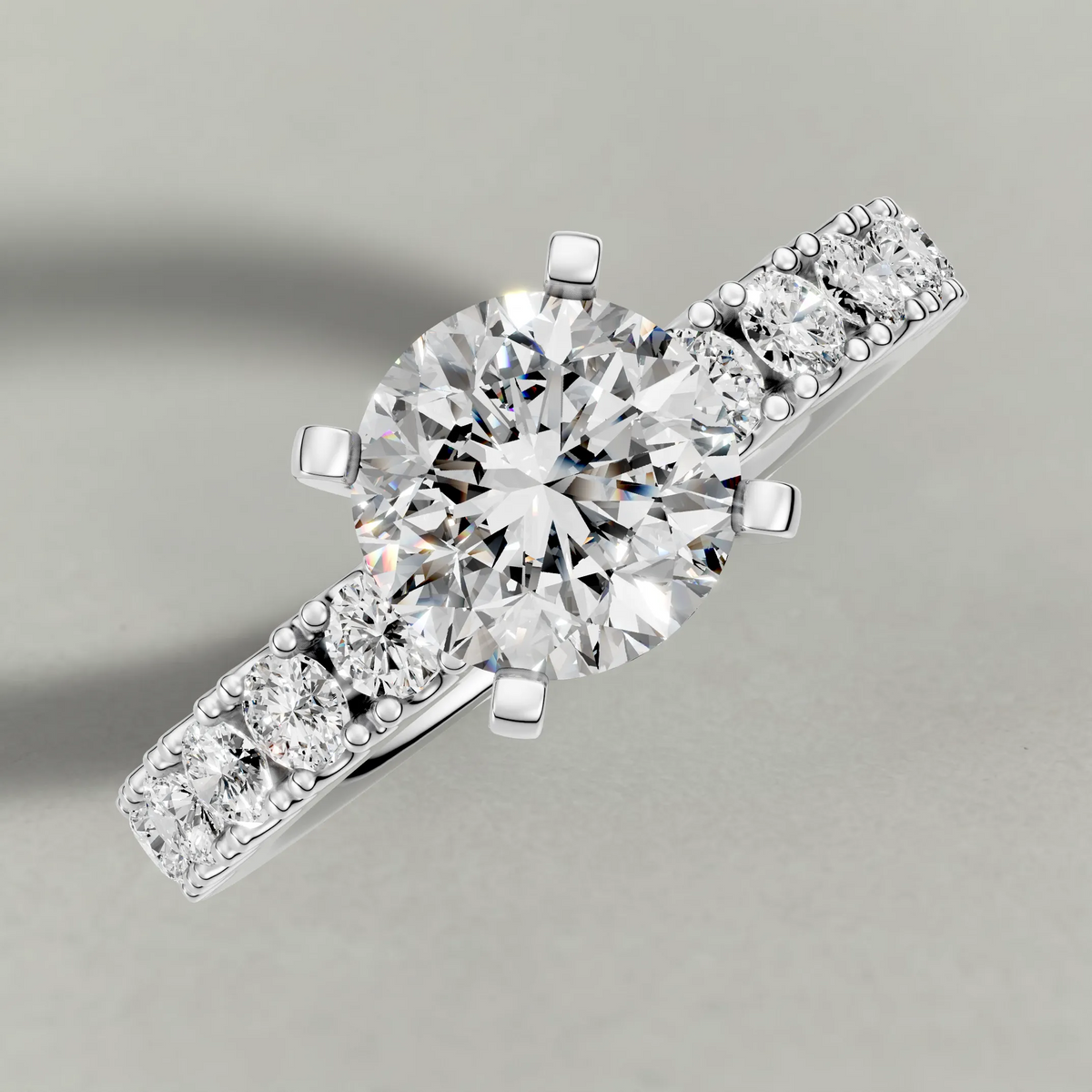 U-Prong Diamond Shoulder Engagement Ring (70695) in White Gold from top 3/4 angle