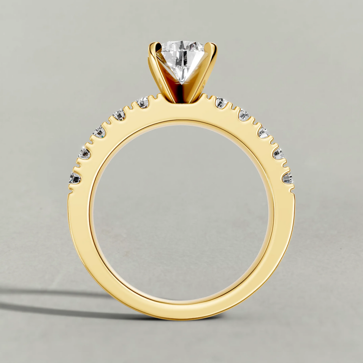 U-Prong Diamond Shoulder Engagement Ring (70695) in Yellow Gold from front angle