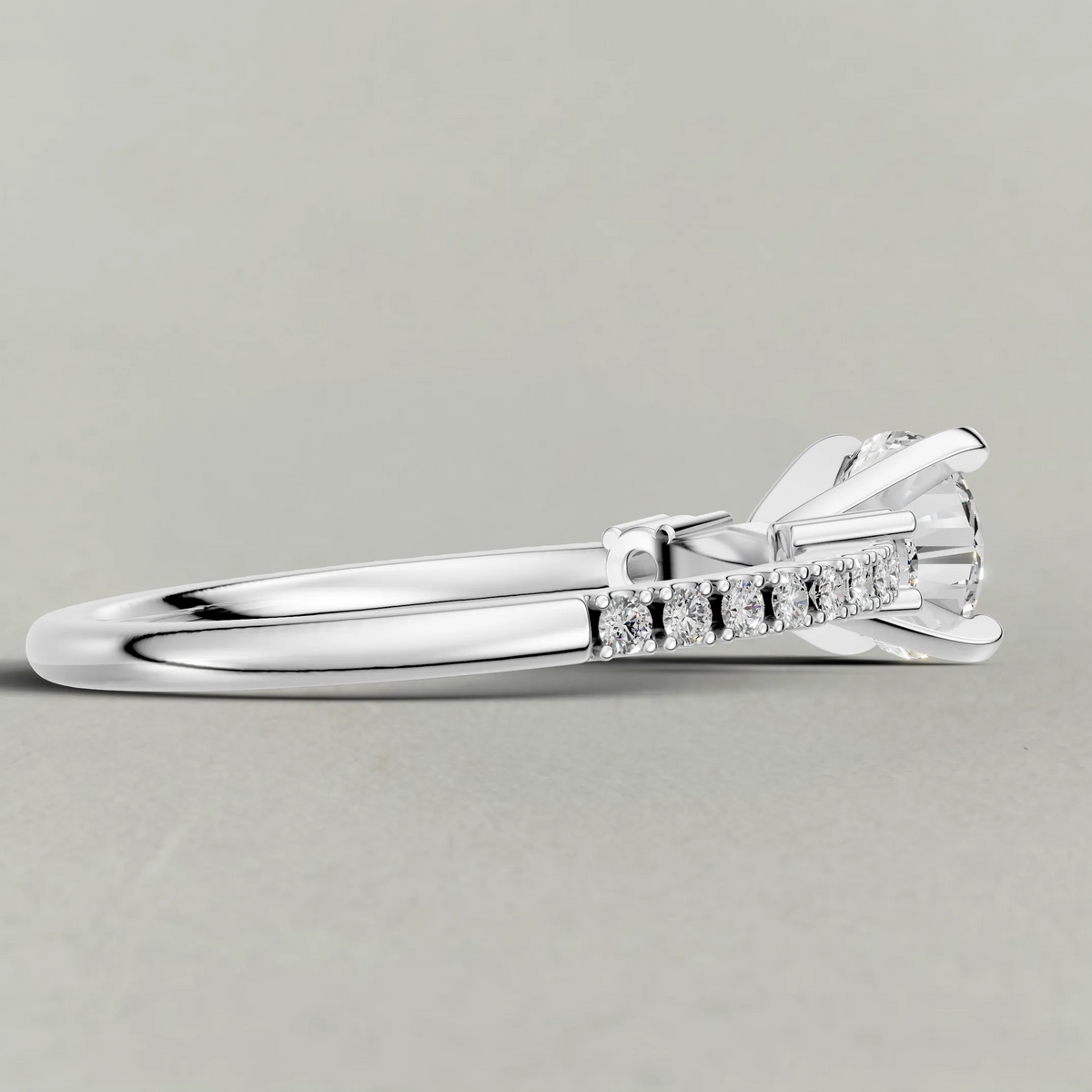 Three-Stone Pavé Engagement Ring (70857) in Platinum from back angle