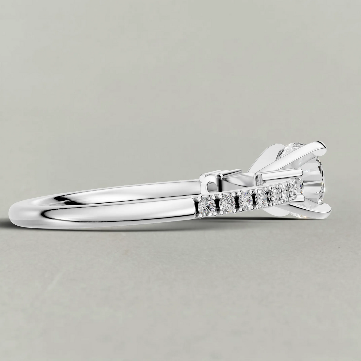 Three-Stone Pavé Engagement Ring (70857) in White Gold from back angle