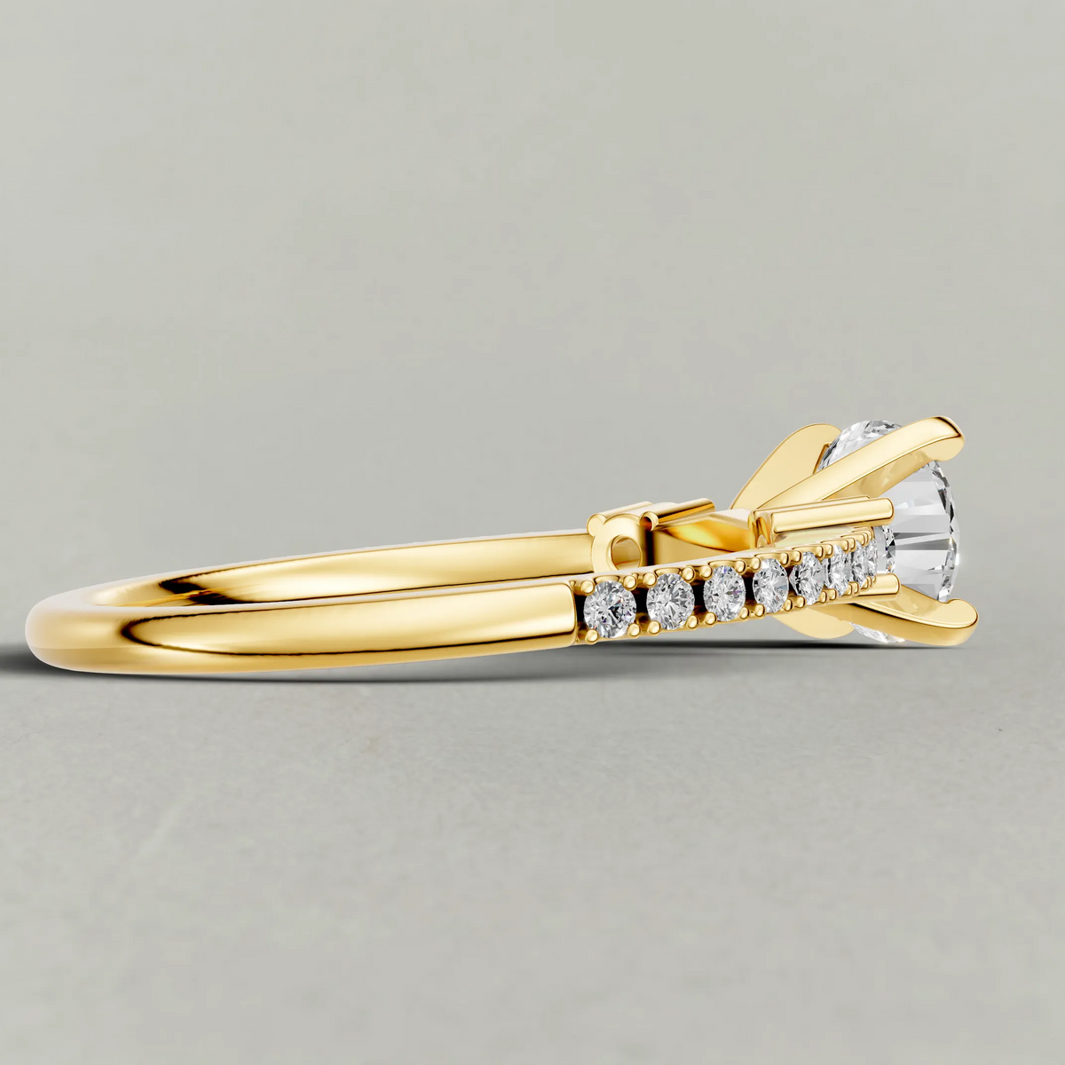Three-Stone Pavé Engagement Ring (70857) in Yellow Gold from back angle