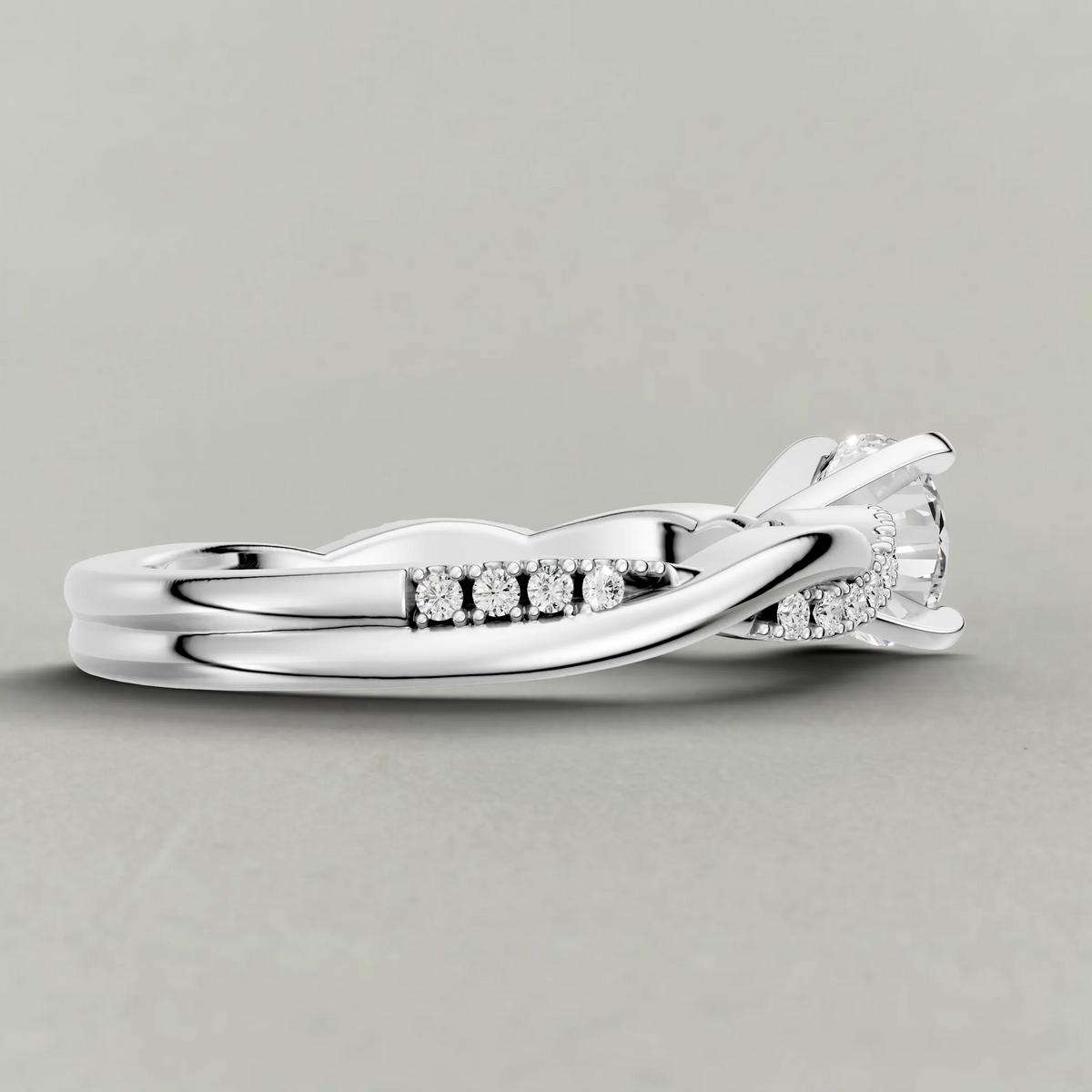 Pavé Twist Engagement Ring (70864) in Platinum from back angle
