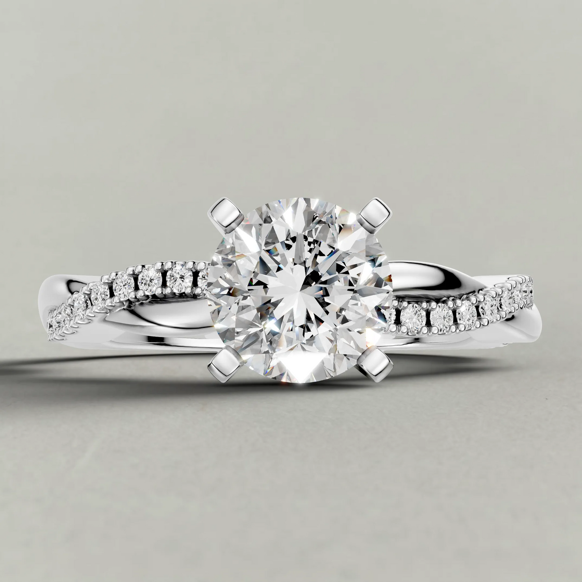 Pavé Twist Engagement Ring (70864) in Platinum zoomed in on diamond