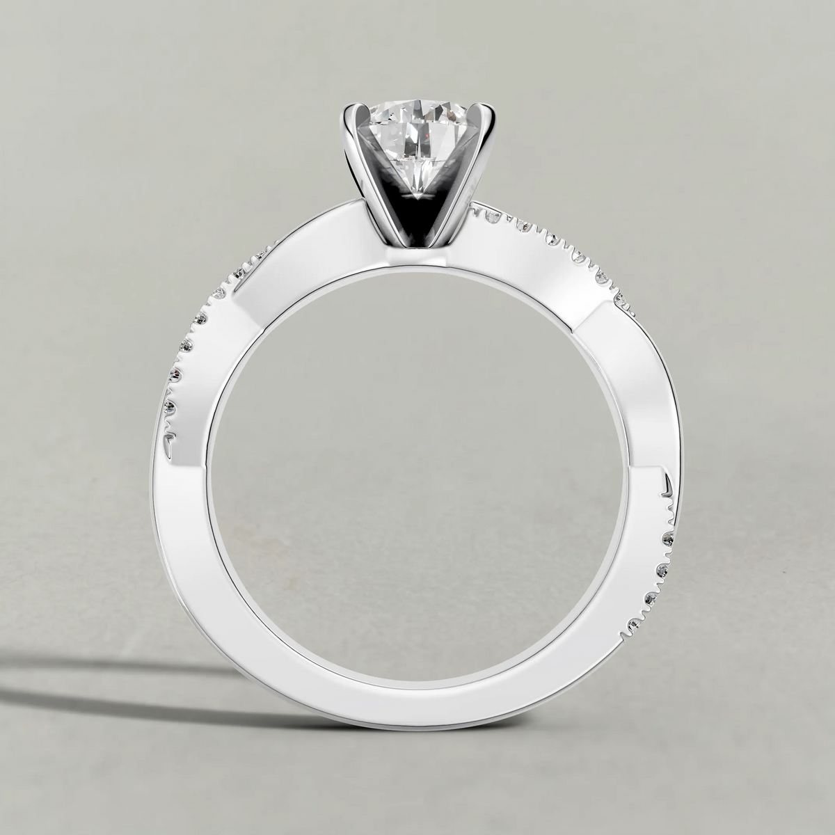 Pavé Twist Engagement Ring (70864) in Platinum from front angle