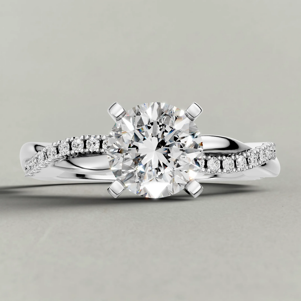 Pavé Twist Engagement Ring (70864) in White Gold zoomed in on diamond