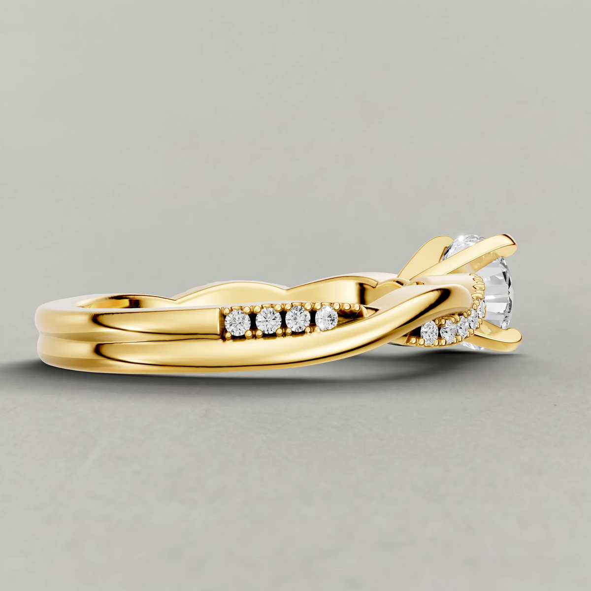 Pavé Twist Engagement Ring (70864) in Yellow Gold from back angle