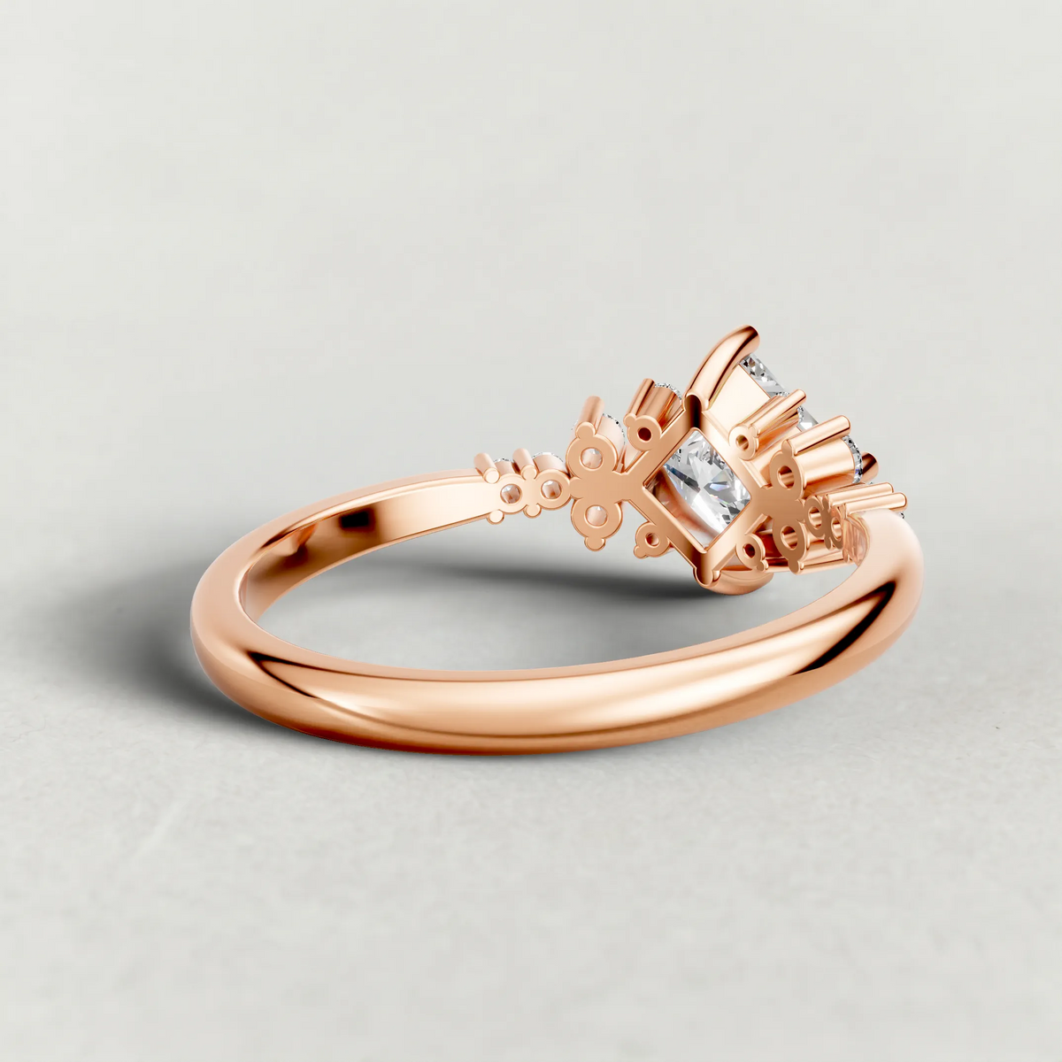 Compass-Set Multi-Stone Engagement Ring (70868) in Rose Gold from back angle