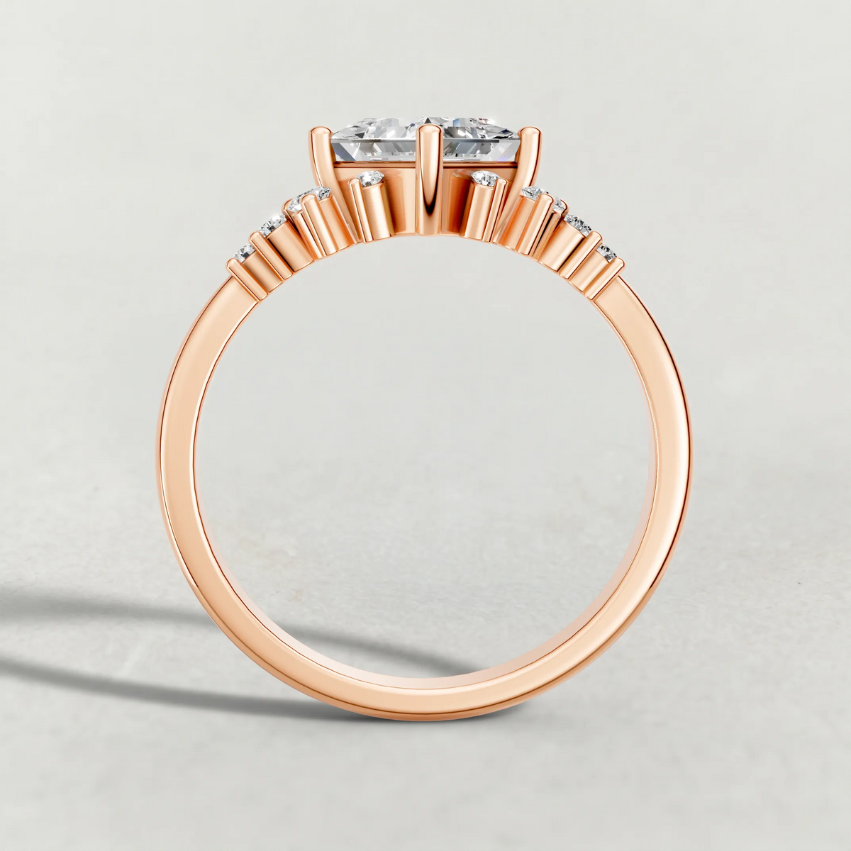 Compass-Set Multi-Stone Engagement Ring (70868) in Rose Gold from front angle