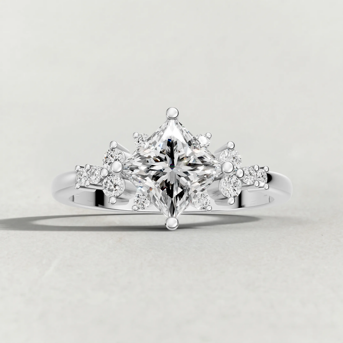 Compass-Set Multi-Stone Engagement Ring (70868) in White Gold zoomed in on diamond