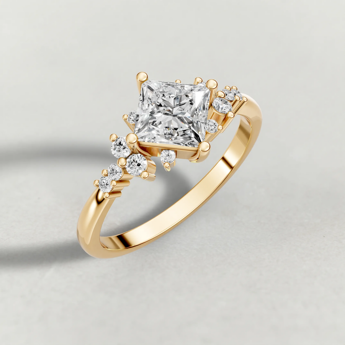 Compass-Set Multi-Stone Engagement Ring (70868) in Yellow Gold from top 3/4 angle