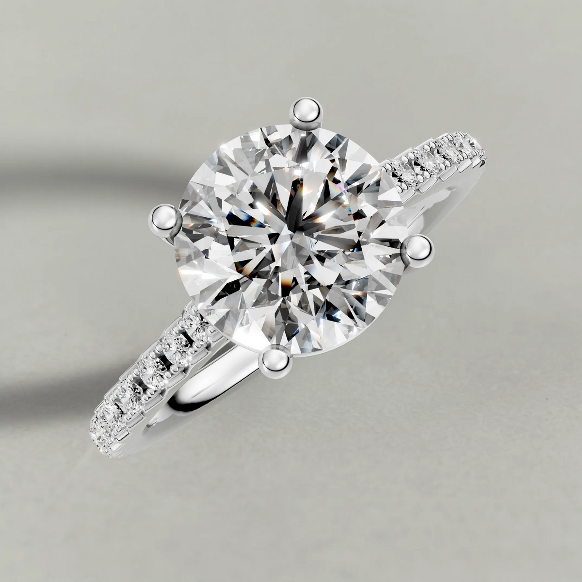 Four-Prong Pavé Band Engagement Ring (70872) in Platinum from top 3/4 angle