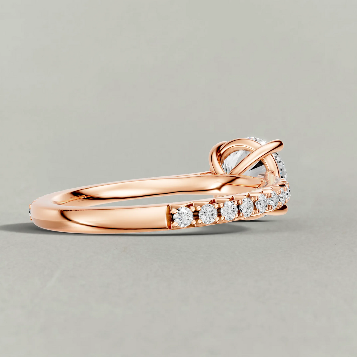Four-Prong Pavé Band Engagement Ring (70872) in Rose Gold from back angle