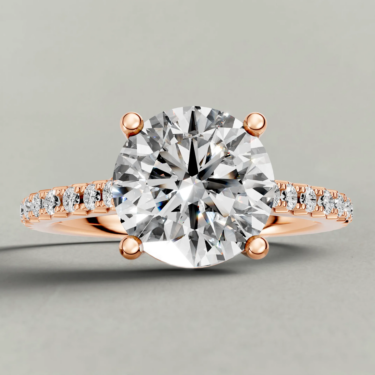 Four-Prong Pavé Band Engagement Ring (70872) in Rose Gold zoomed in on diamond