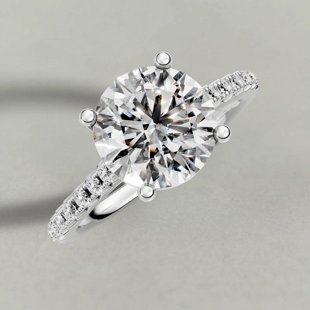 Four-Prong Pavé Band Engagement Ring (70872) in White Gold from top 3/4 angle