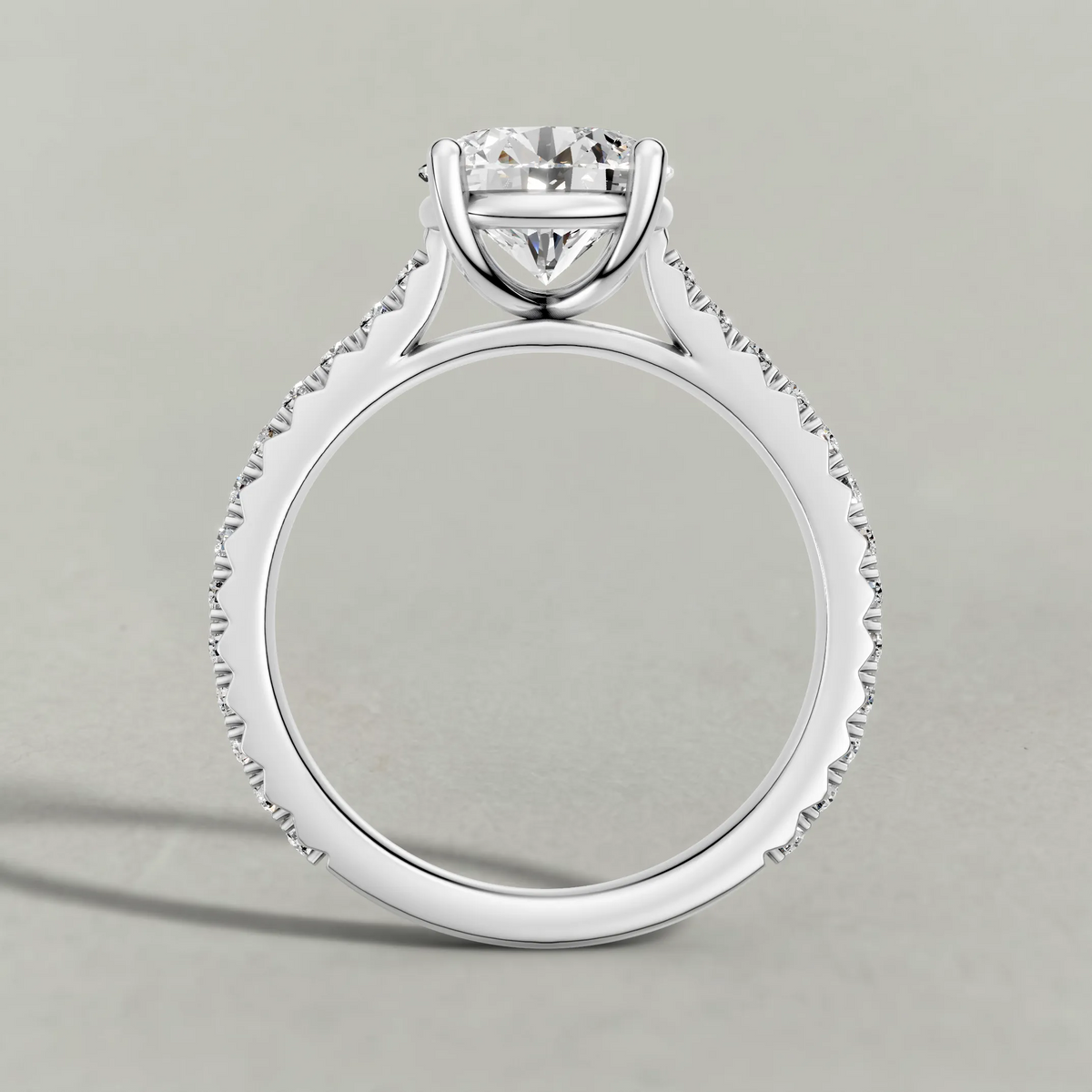 Four-Prong Pavé Band Engagement Ring (70872) in White Gold from front angle