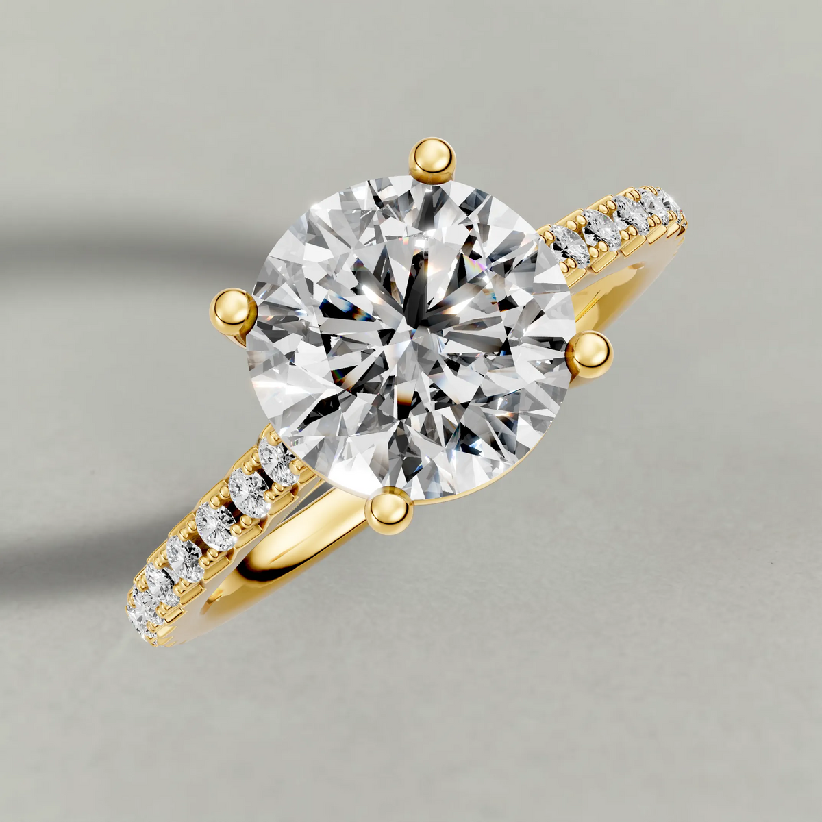 Four-Prong Pavé Band Engagement Ring (70872) in Yellow Gold from top 3/4 angle