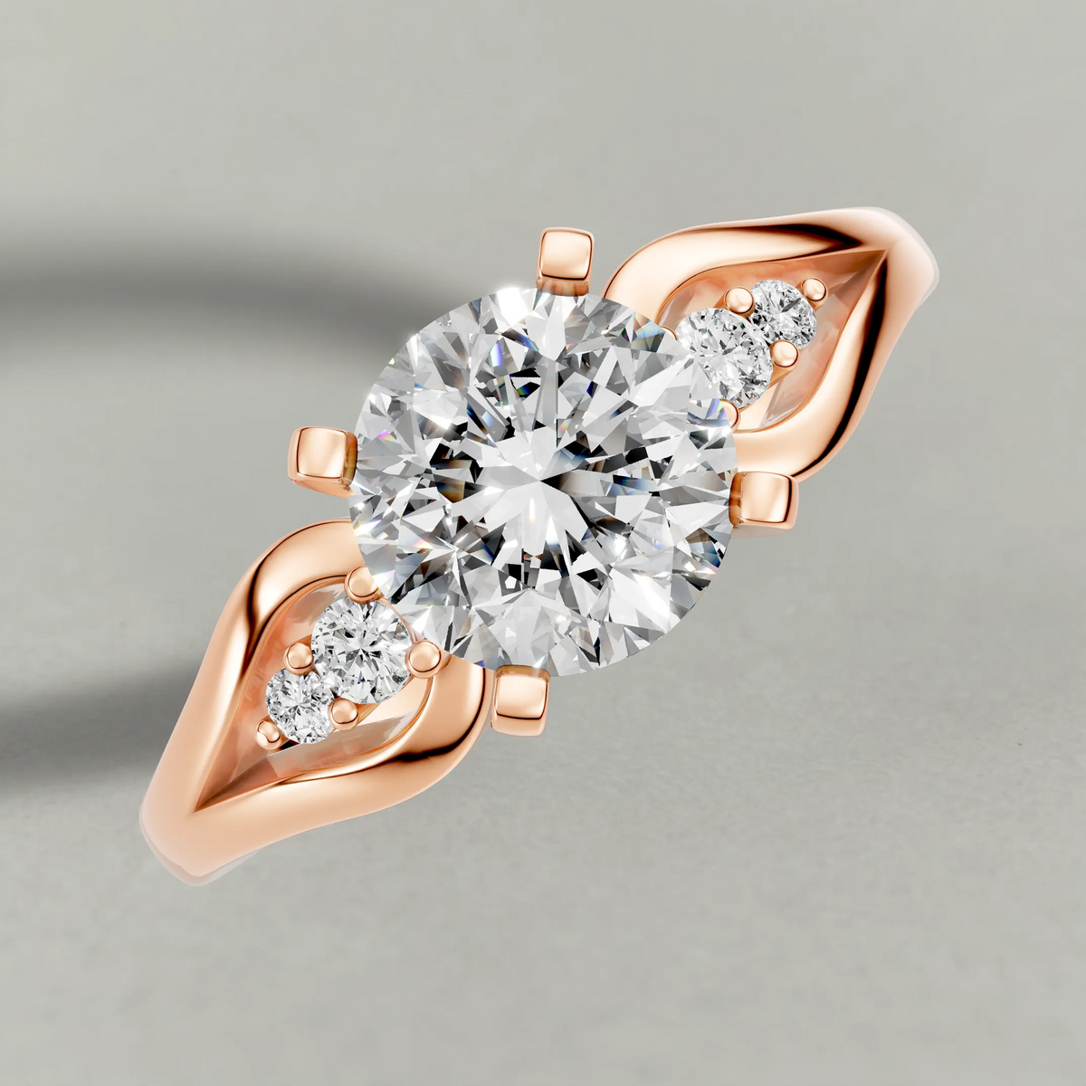 Double Halo Split-Shank Engagement Ring (70873) in Rose Gold from top 3/4 angle