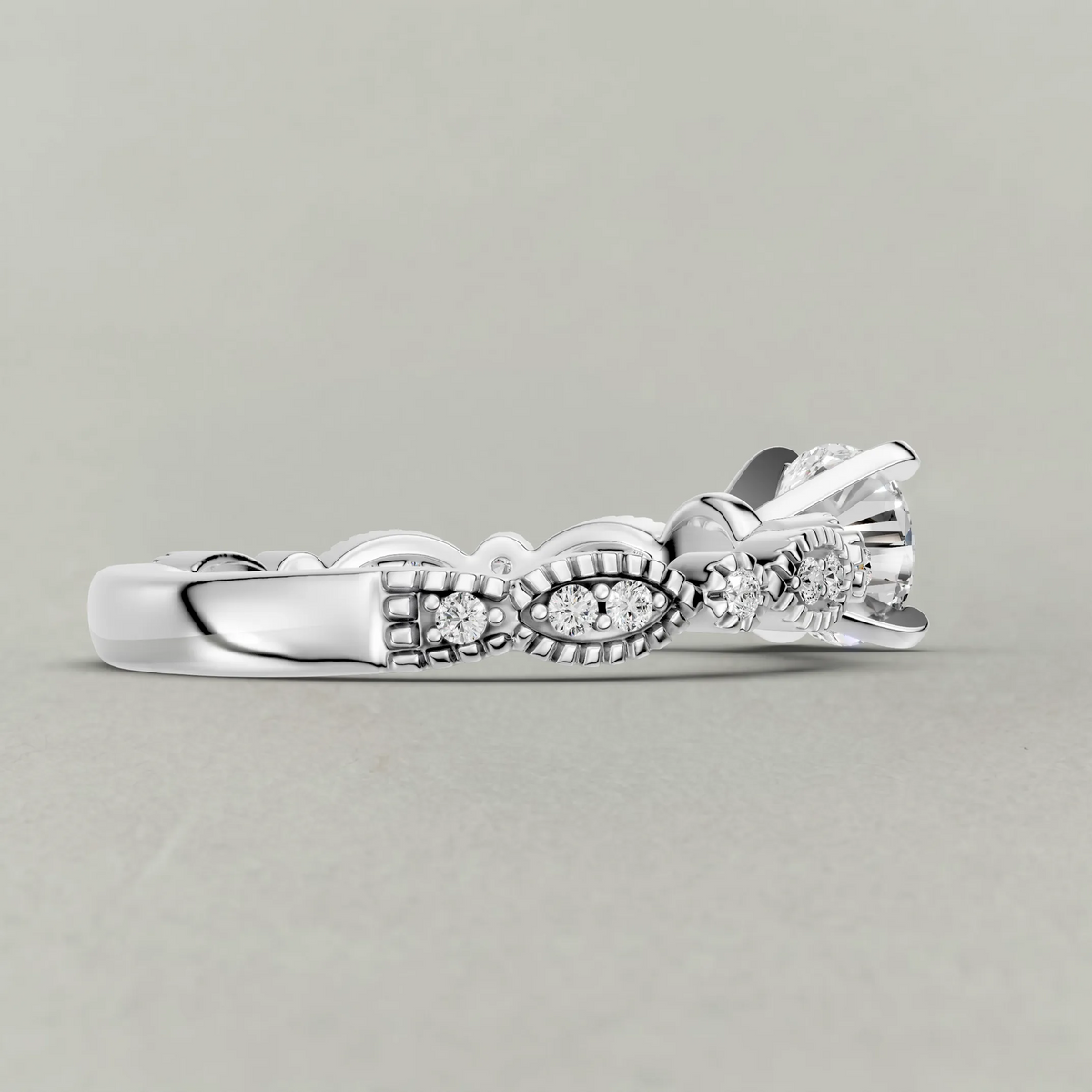 Scalloped Multi-Stone Engagement Ring (70874) in Platinum from back angle