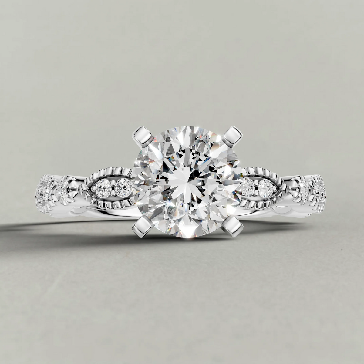 Scalloped Multi-Stone Engagement Ring (70874) in Platinum zoomed in on diamond