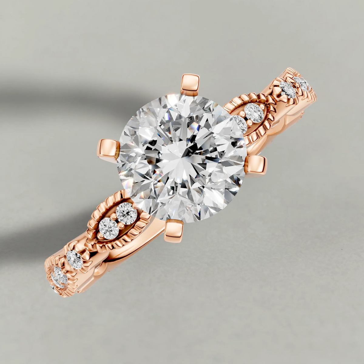 Scalloped Multi-Stone Engagement Ring (70874) in Rose Gold from top 3/4 angle