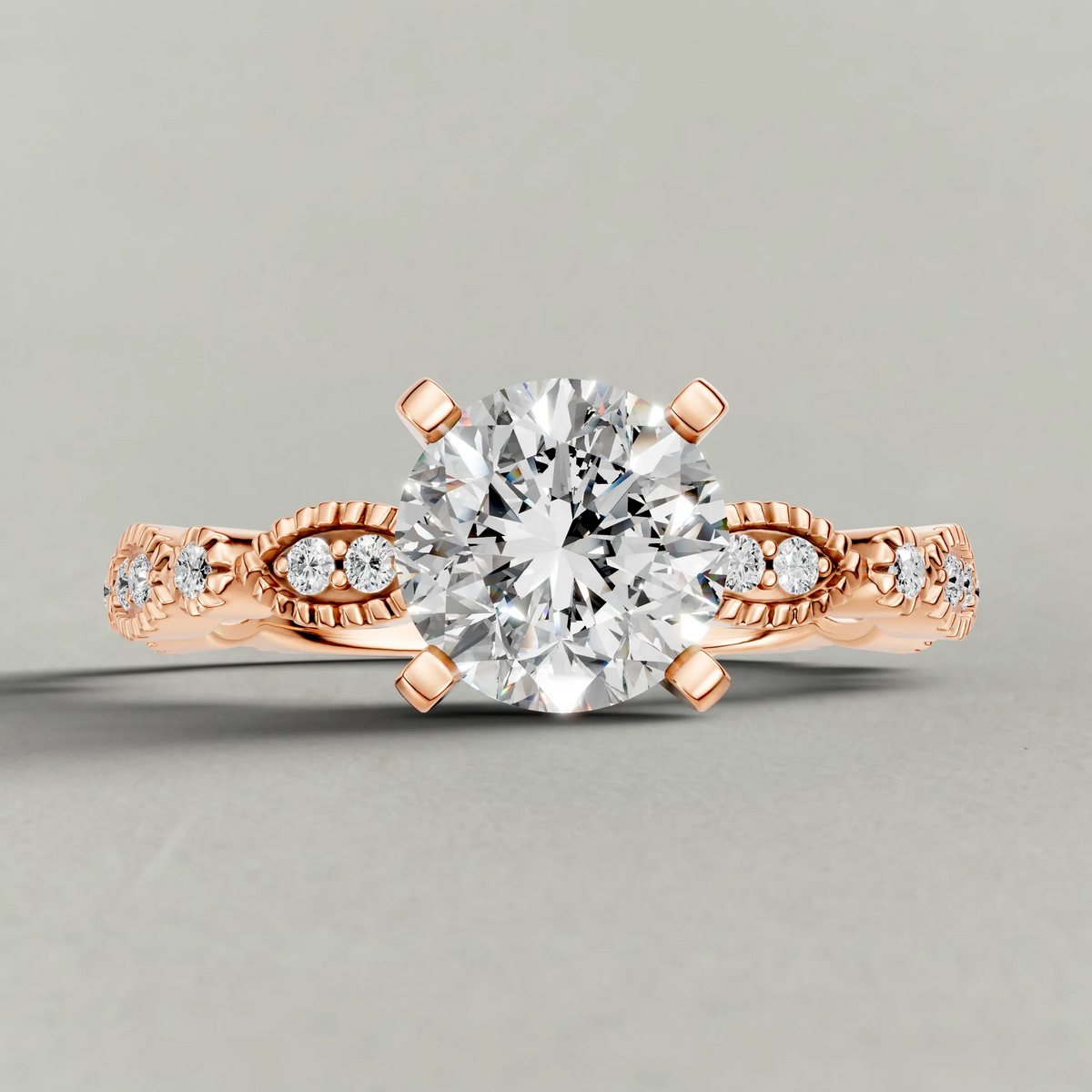 Scalloped Multi-Stone Engagement Ring (70874) in Rose Gold zoomed in on diamond