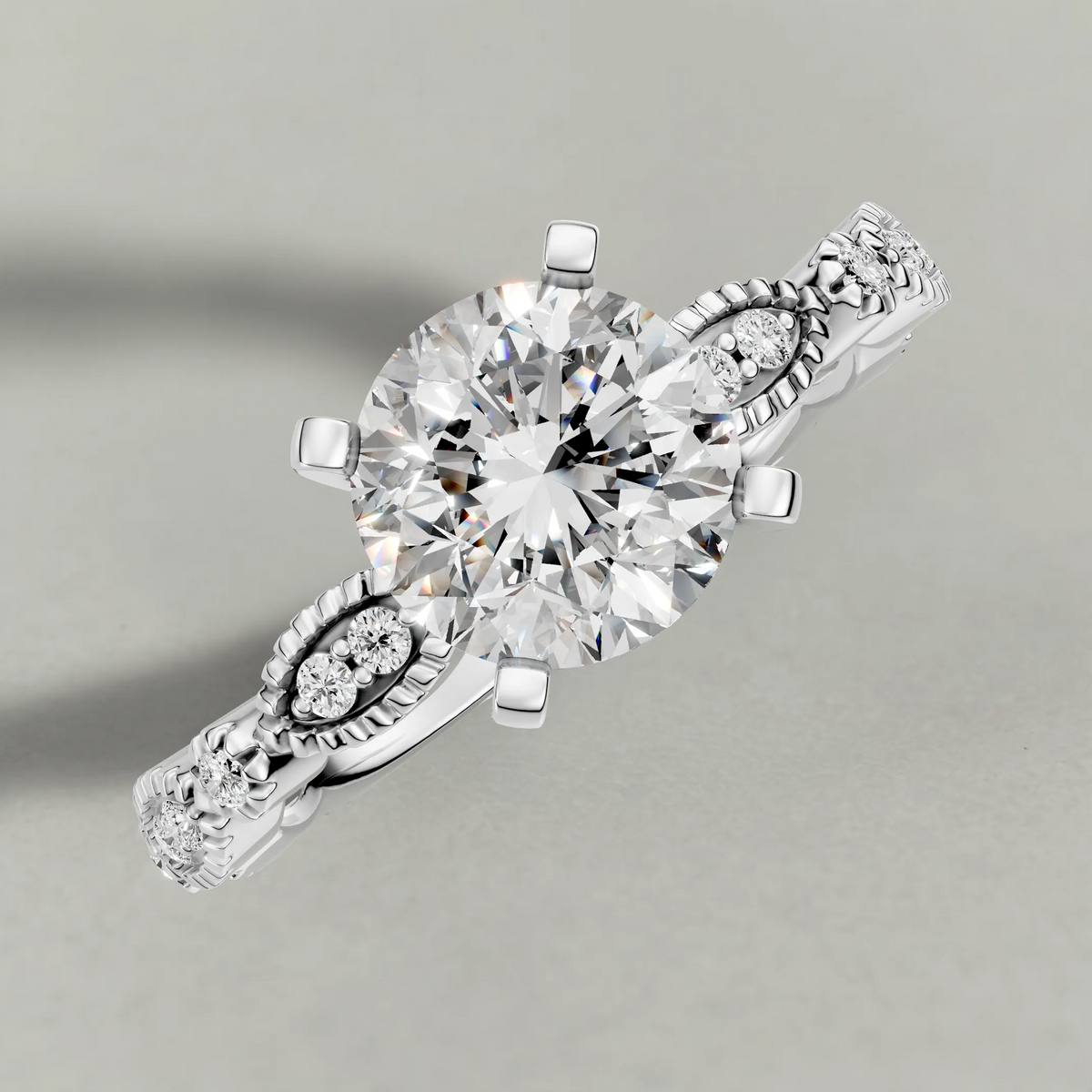 Scalloped Multi-Stone Engagement Ring (70874) in White Gold from top 3/4 angle