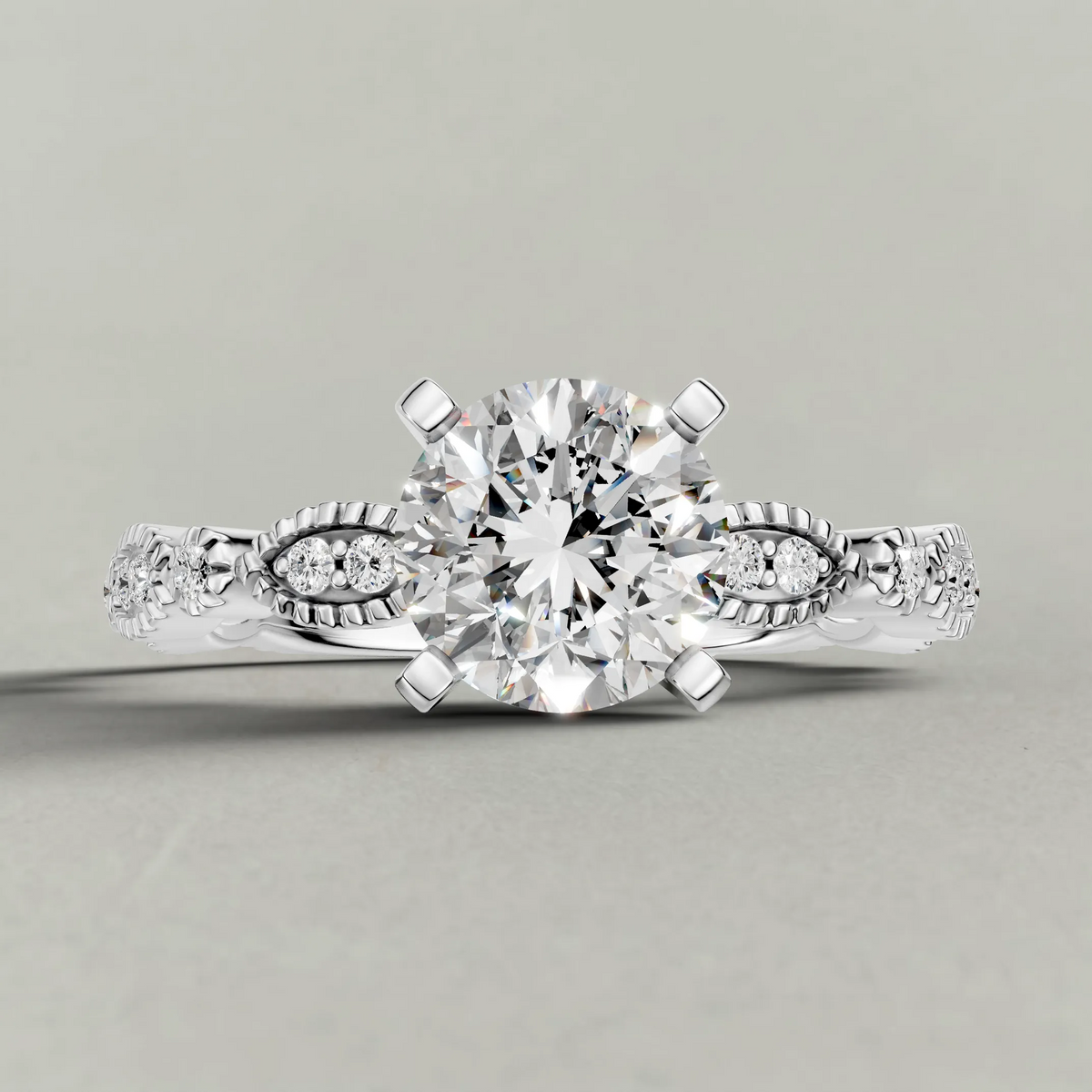 Scalloped Multi-Stone Engagement Ring (70874) in White Gold zoomed in on diamond