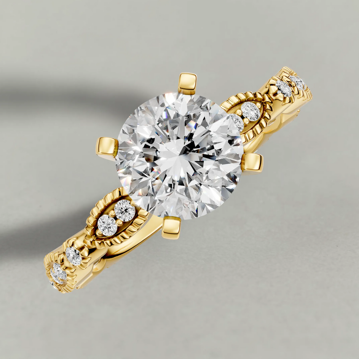 Scalloped Multi-Stone Engagement Ring (70874) in Yellow Gold from top 3/4 angle
