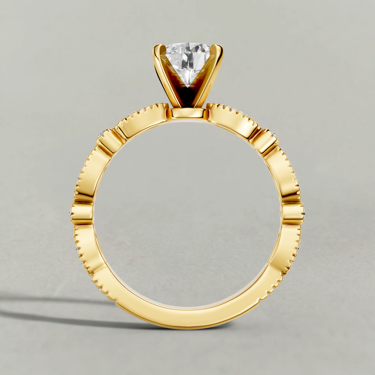 Scalloped Multi-Stone Engagement Ring (70874) in Yellow Gold from front angle