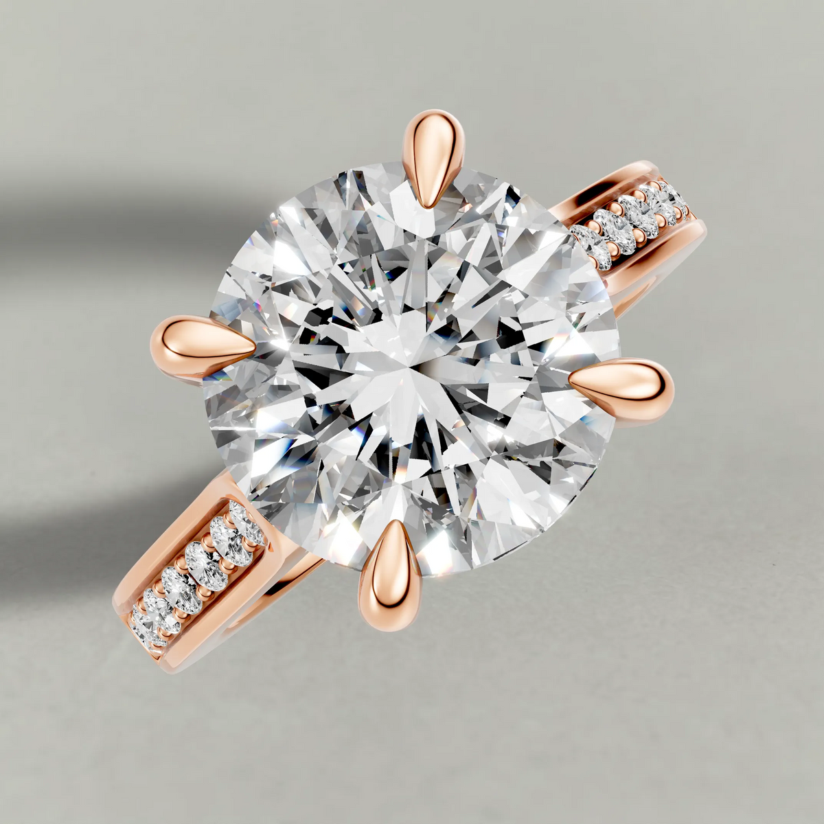 Recessed Diamond Shoulder Solitaire Engagement Ring (70882) in Rose Gold from top 3/4 angle