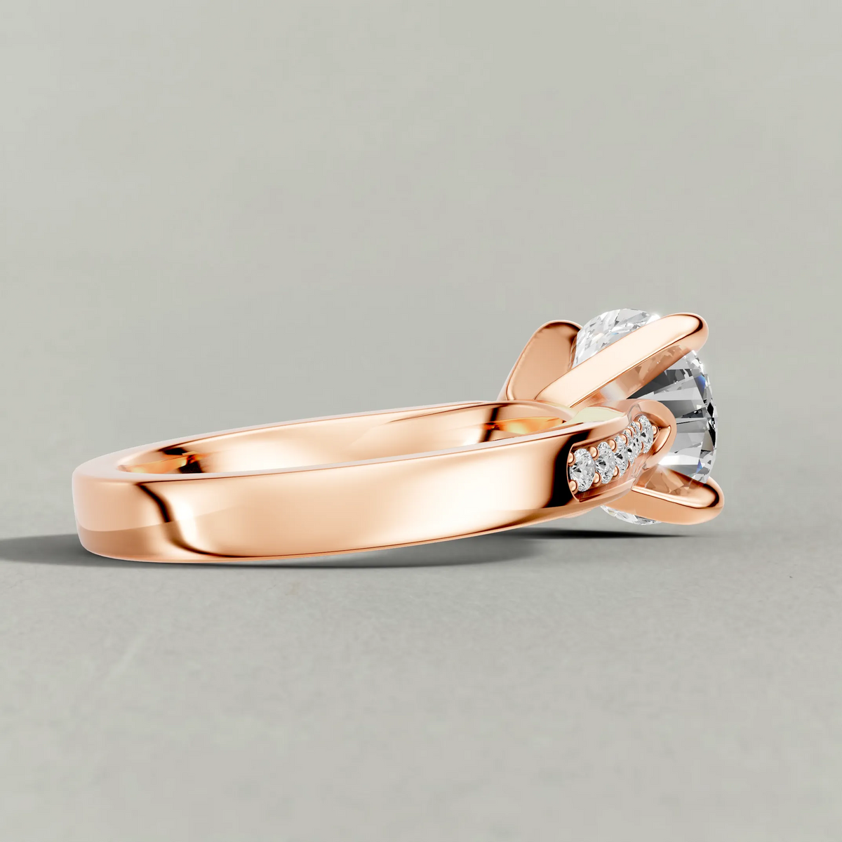 Recessed Diamond Shoulder Solitaire Engagement Ring (70882) in Rose Gold from back angle