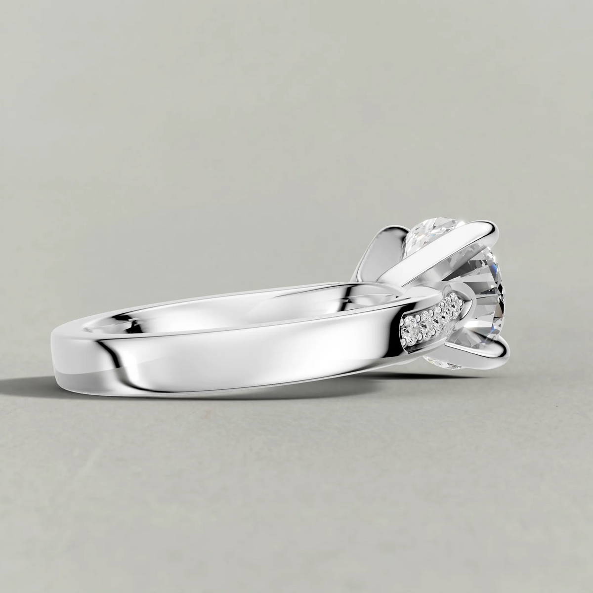 Recessed Diamond Shoulder Solitaire Engagement Ring (70882) in White Gold from back angle