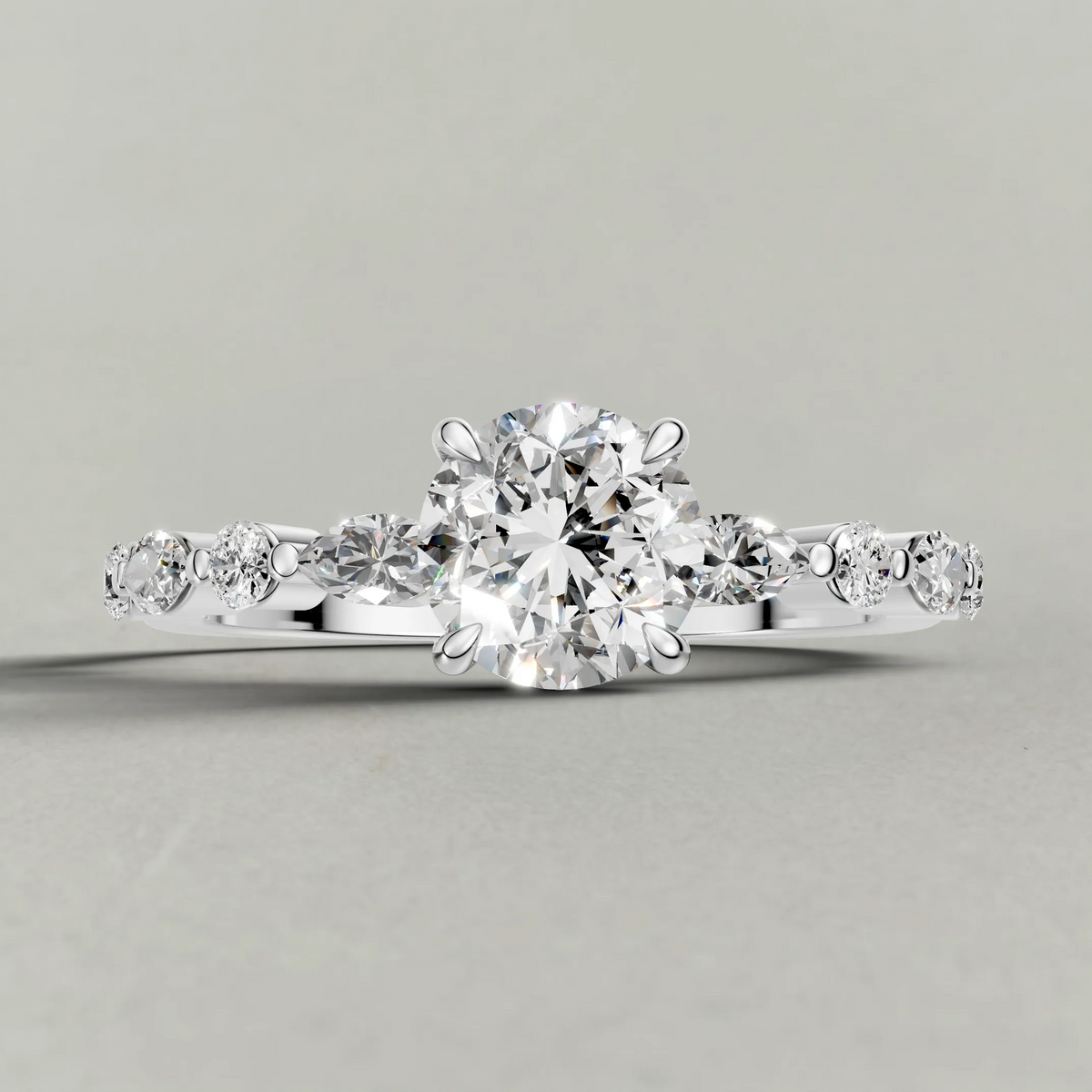 Leaf Accent Shoulder Engagement Ring (70975) in Platinum zoomed in on diamond