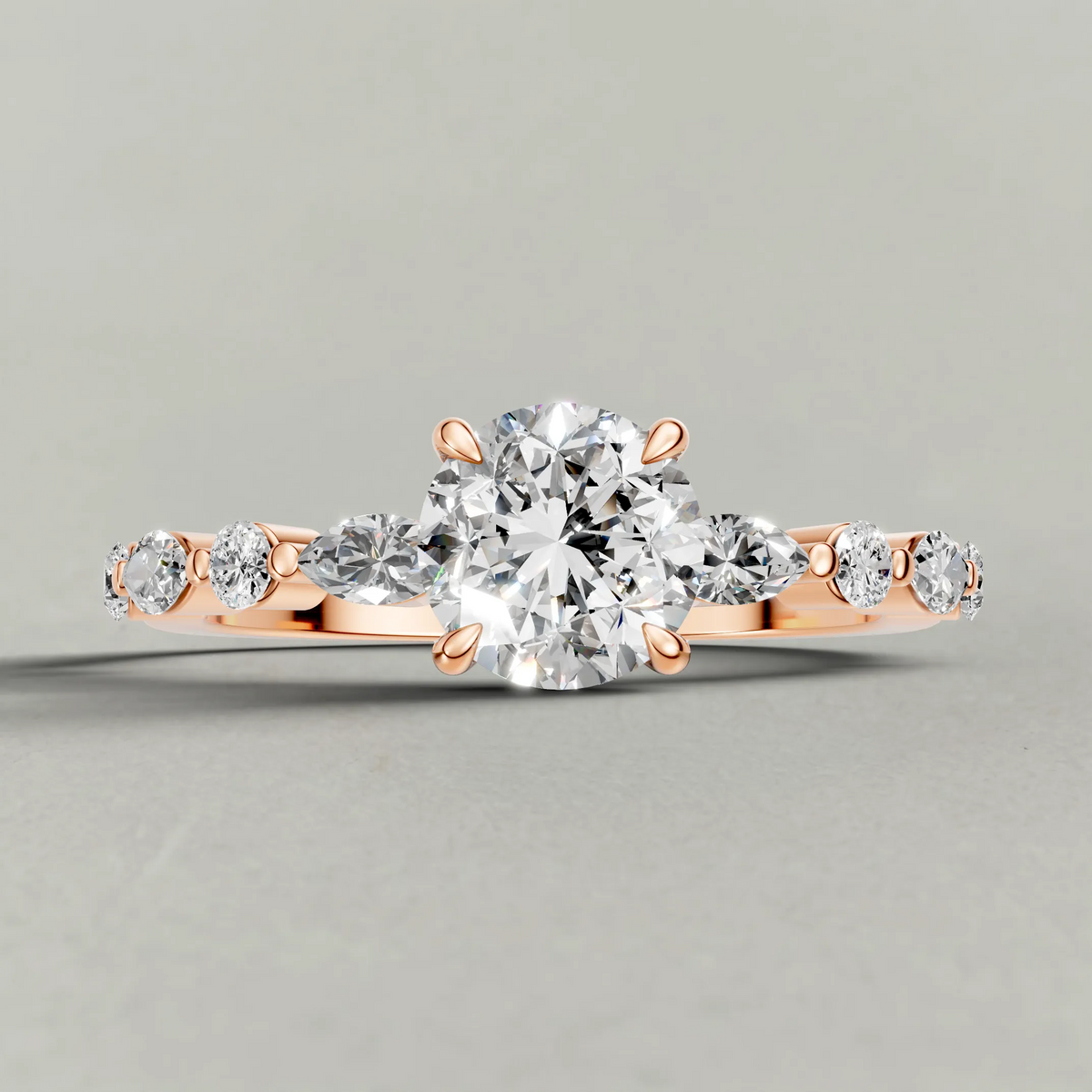 Leaf Accent Shoulder Engagement Ring (70975) in Rose Gold zoomed in on diamond