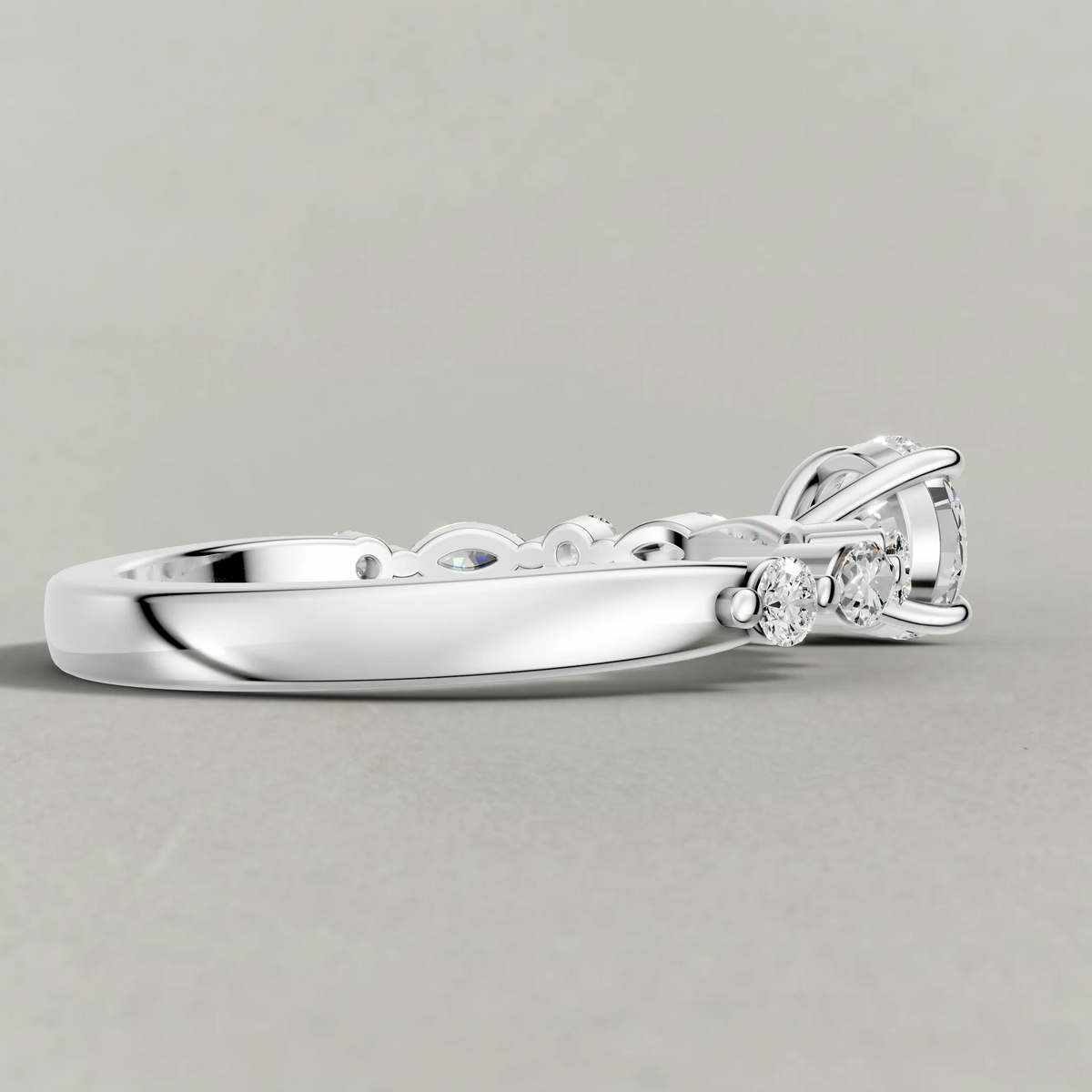Leaf Accent Shoulder Engagement Ring (70975) in White Gold from back angle