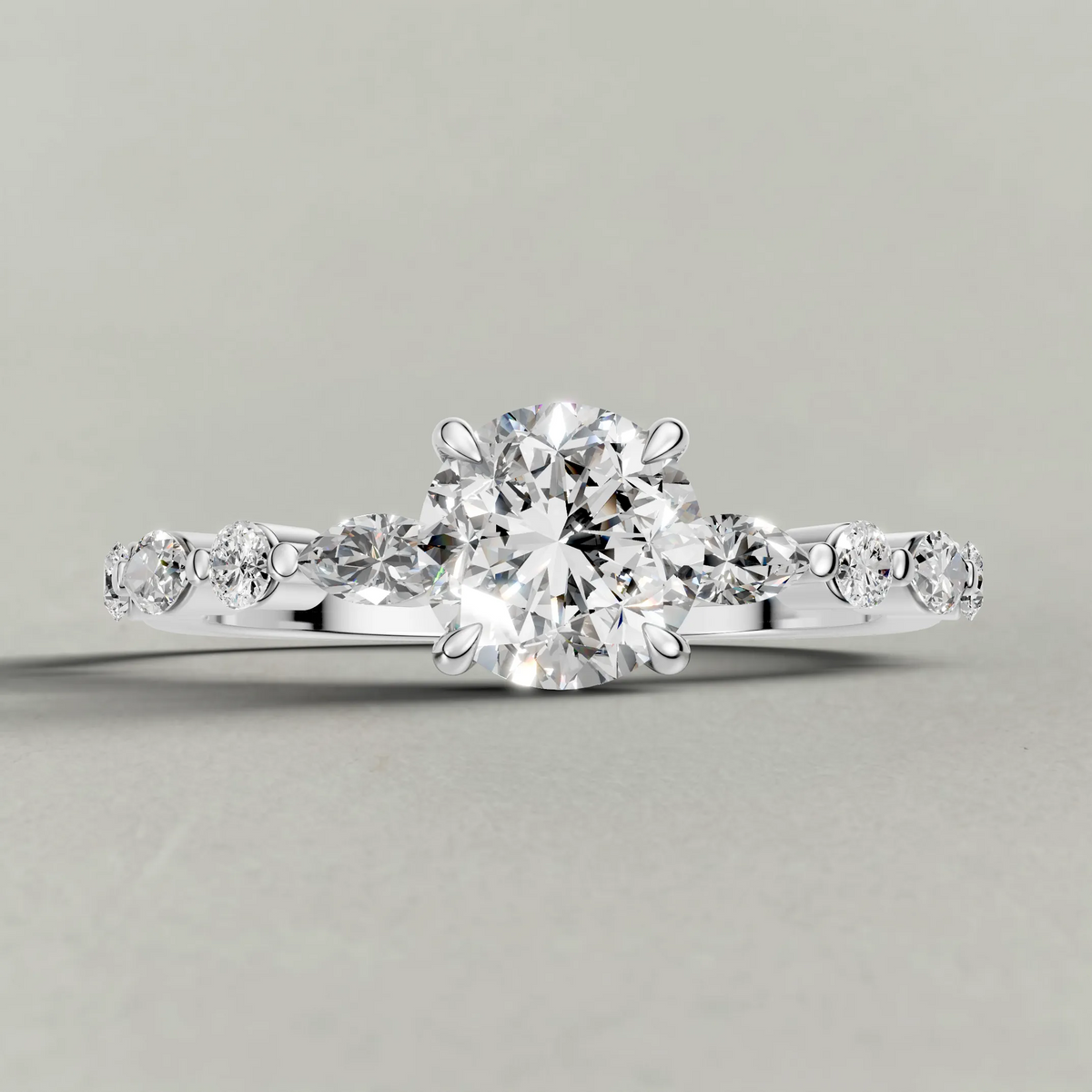 Leaf Accent Shoulder Engagement Ring (70975) in White Gold zoomed in on diamond