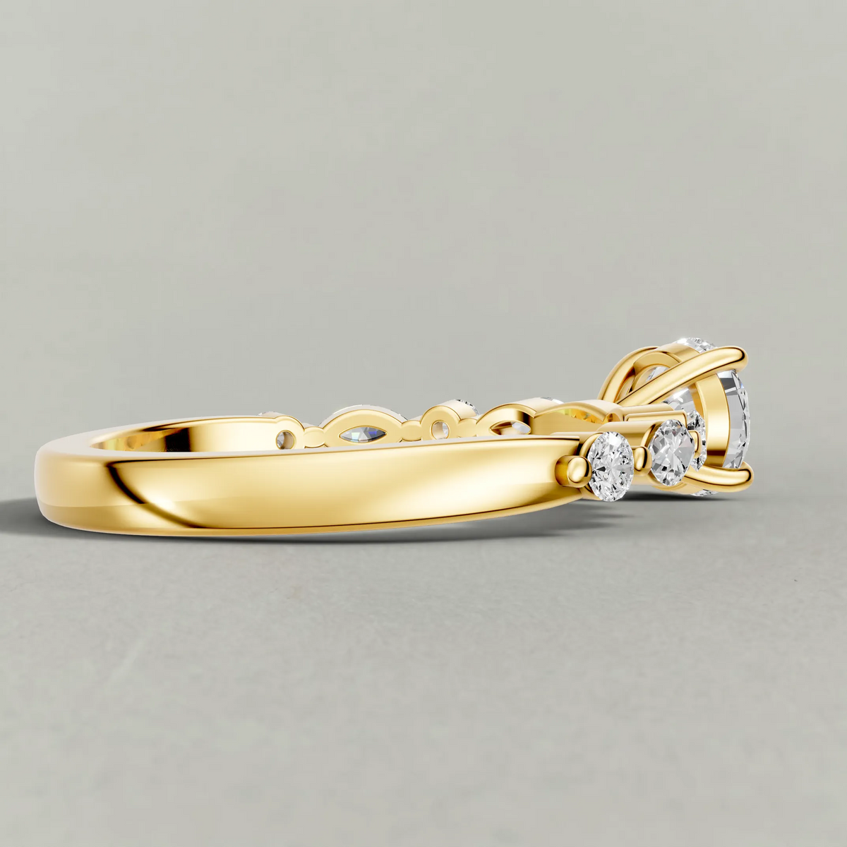 Leaf Accent Shoulder Engagement Ring (70975) in Yellow Gold from back angle