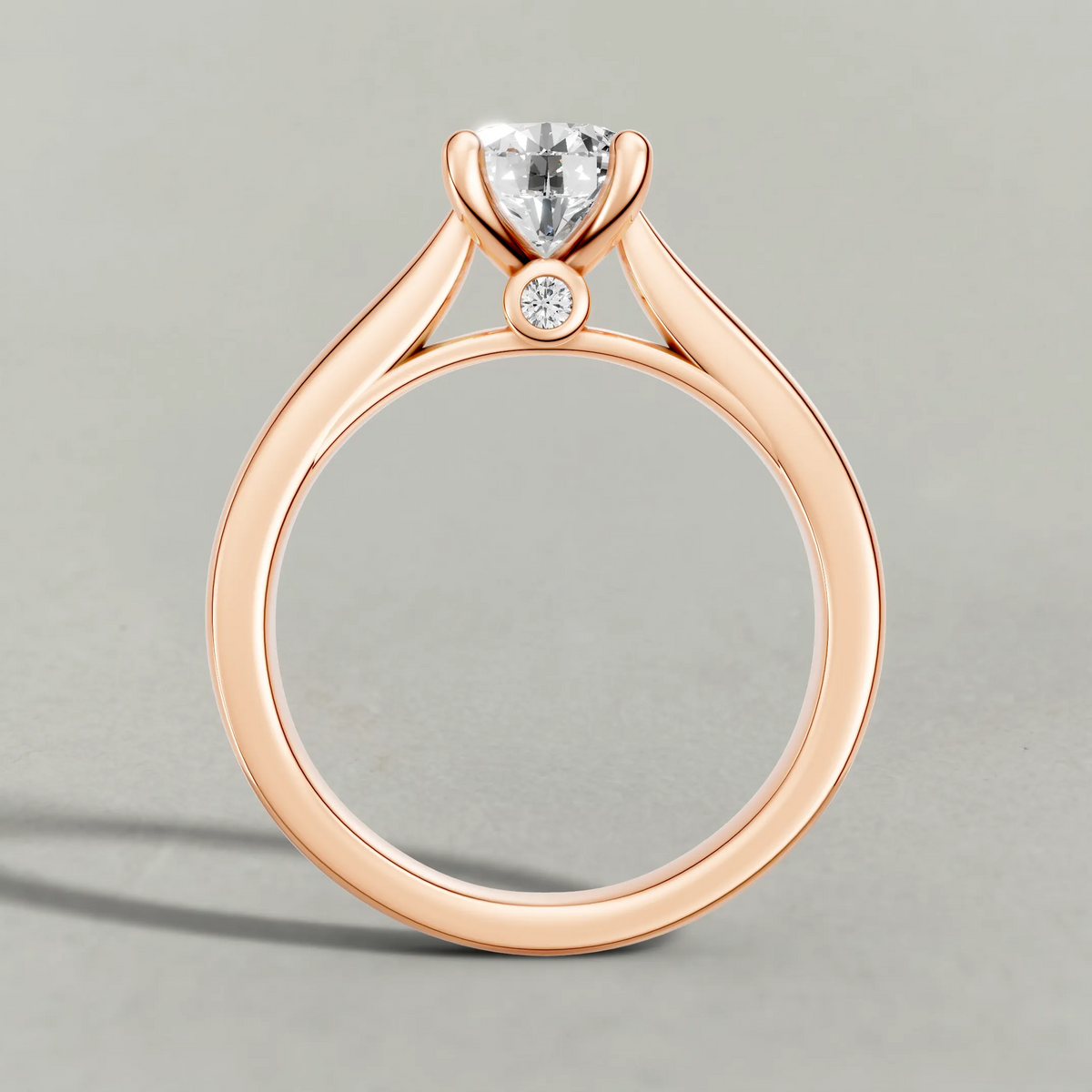 Forked Shoulder Solitaire Engagement Ring (70980) in Rose Gold from front angle