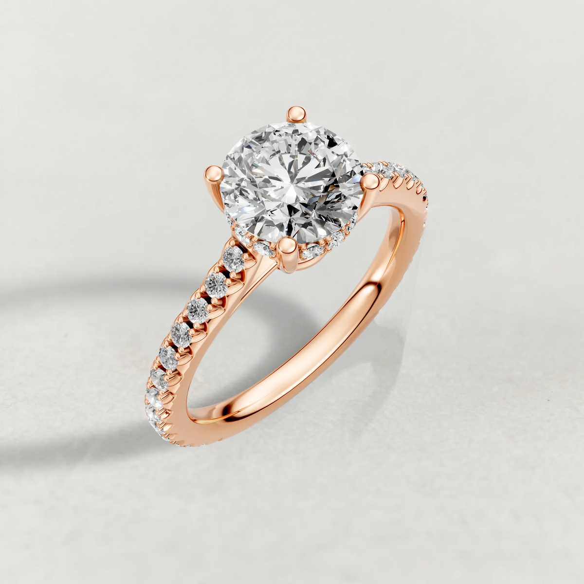Diamond Gallery Pavé Engagement Ring (71100) in Rose Gold from top 3/4 angle