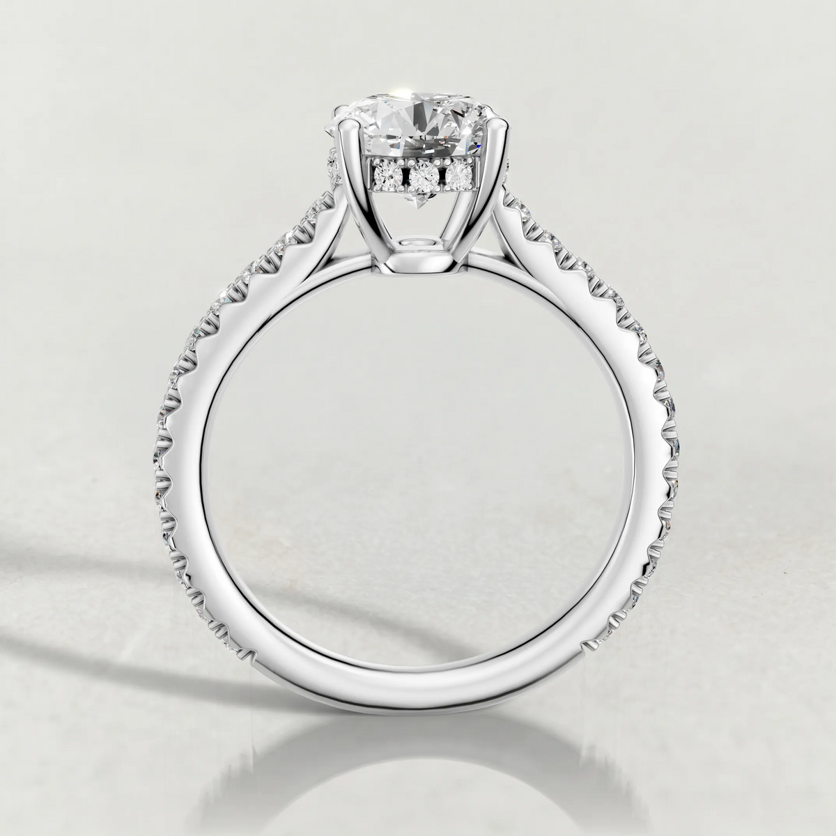 Diamond Gallery Pavé Engagement Ring (71100) in White Gold from front angle