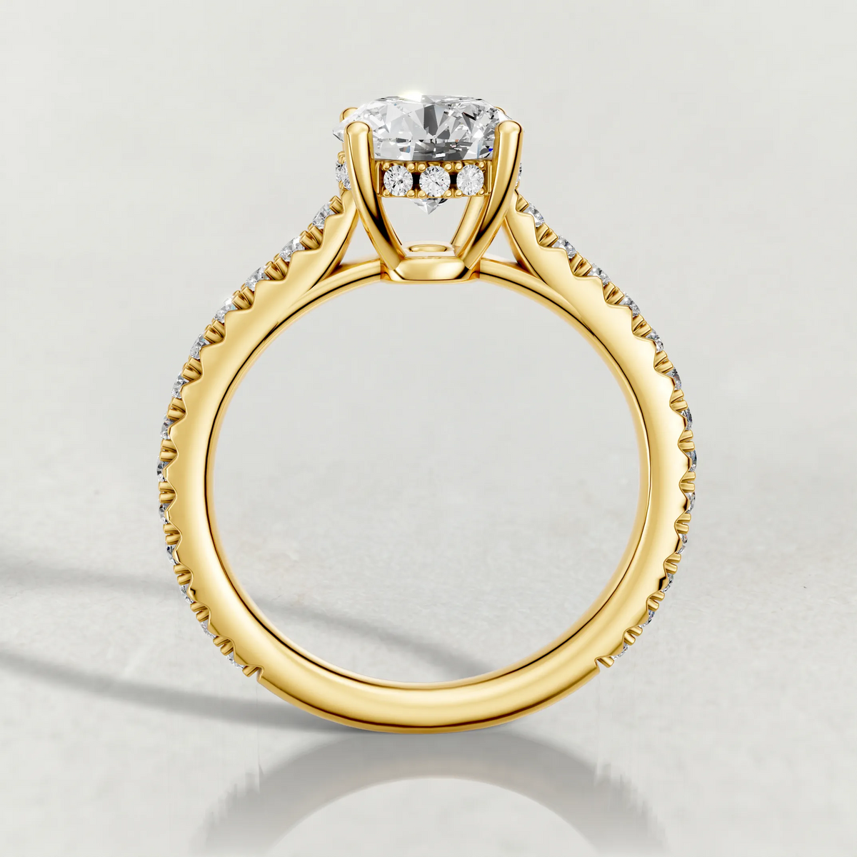 Diamond Gallery Pavé Engagement Ring (71100) in Yellow Gold from front angle