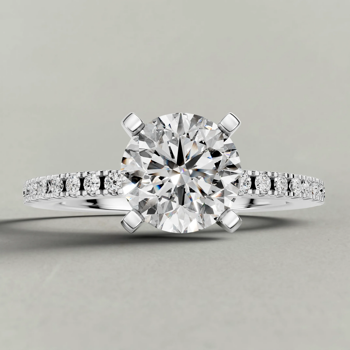 Micro-Pavé Shoulder Engagement Ring (71103) in Platinum zoomed in on diamond