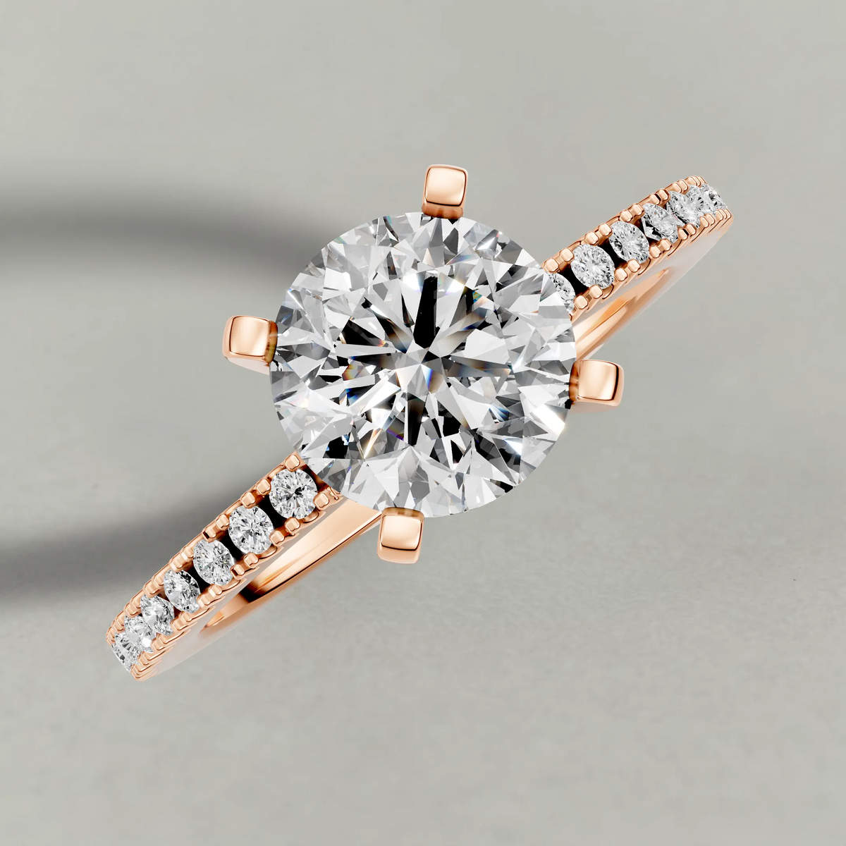 Micro-Pavé Shoulder Engagement Ring (71103) in Rose Gold from top 3/4 angle