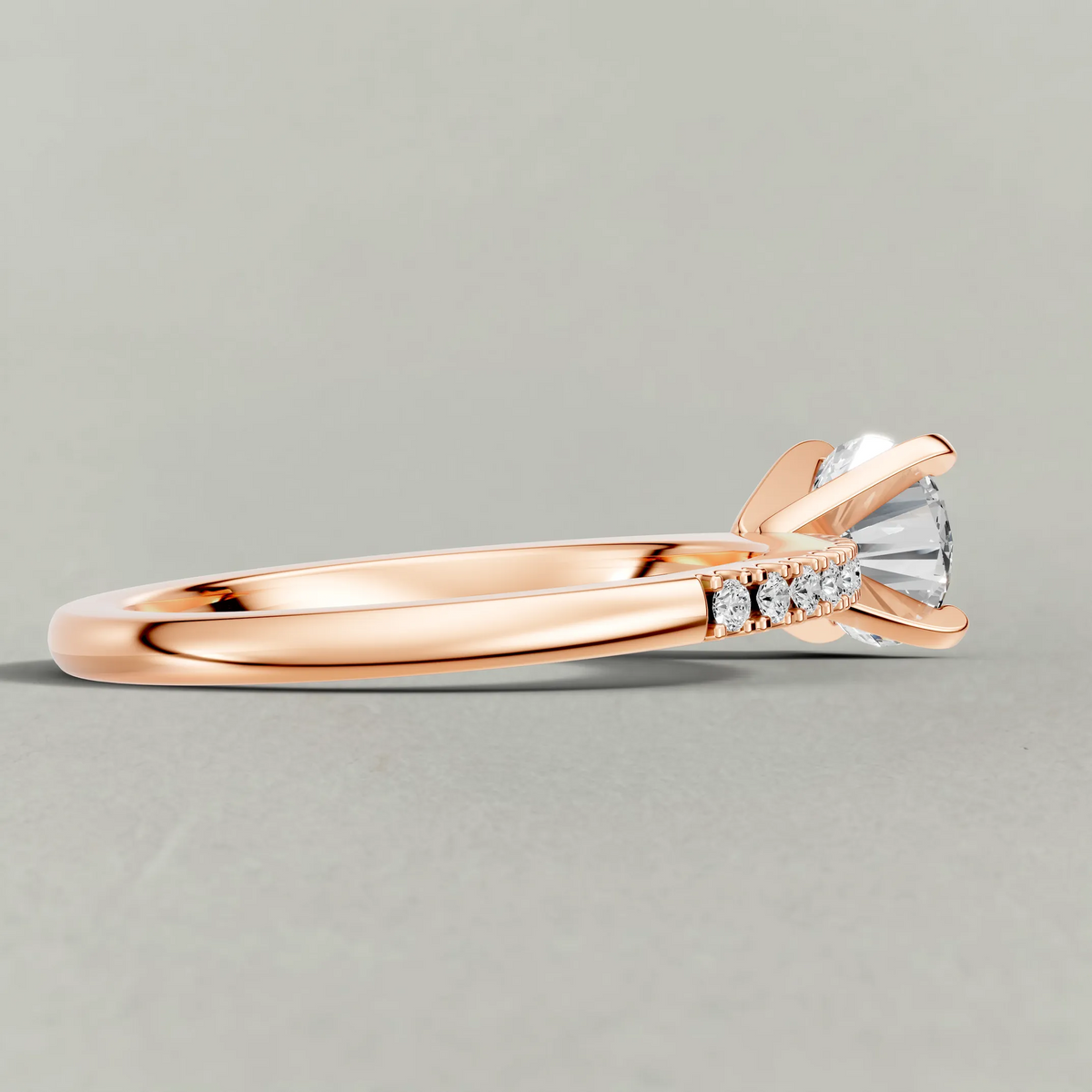 Micro-Pavé Shoulder Engagement Ring (71103) in Rose Gold from back angle